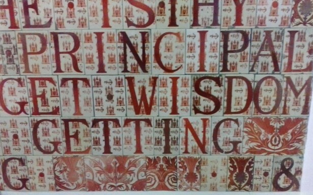 Decorative tiles on the stair wall of the central Library, Edinburgh