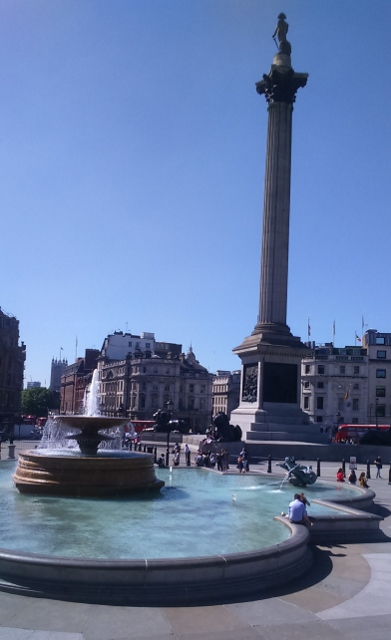 Trafalgar Square with the fountains