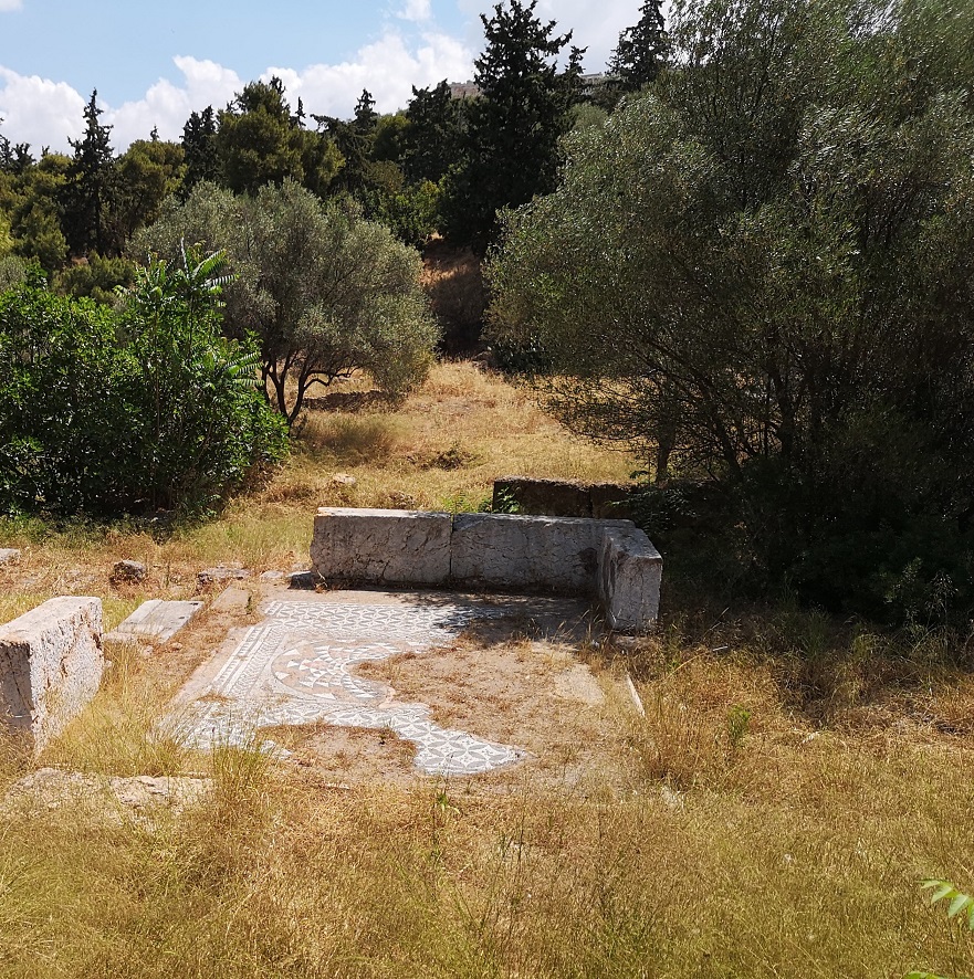 Olive trees, ancient ruins and mosaic pavement