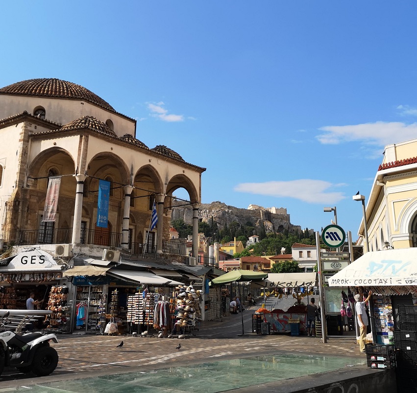 stalls in front of Greek orthodox Church
