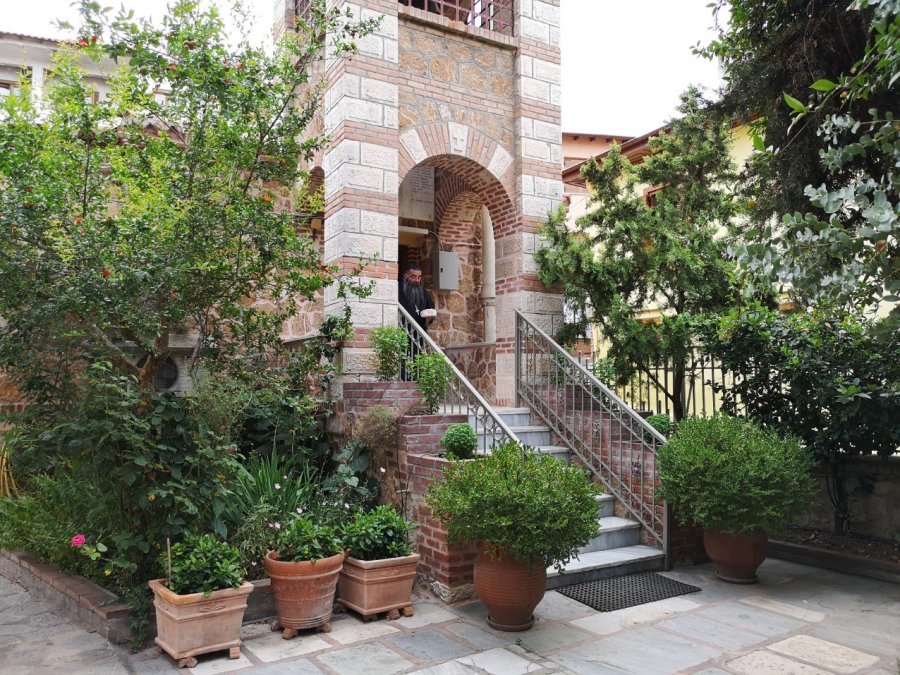 Church steps and plants 