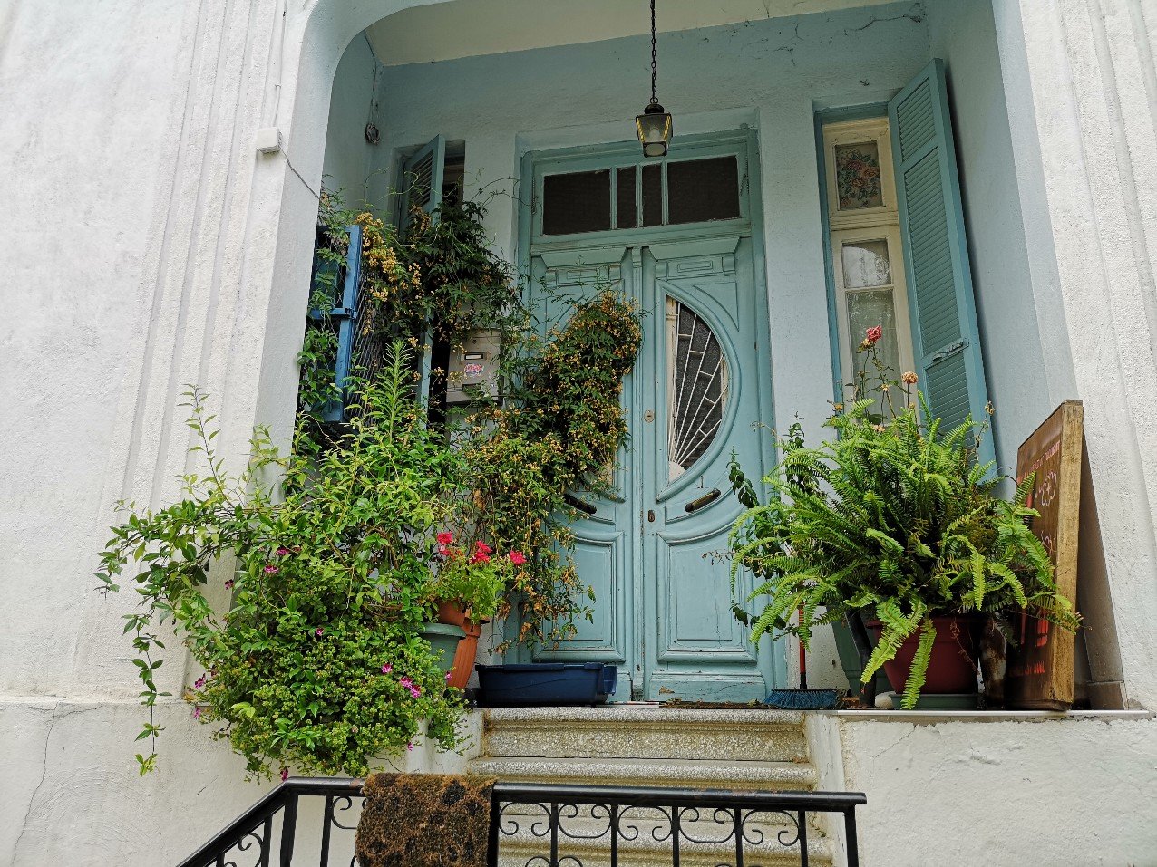 Door, steps and flowers 