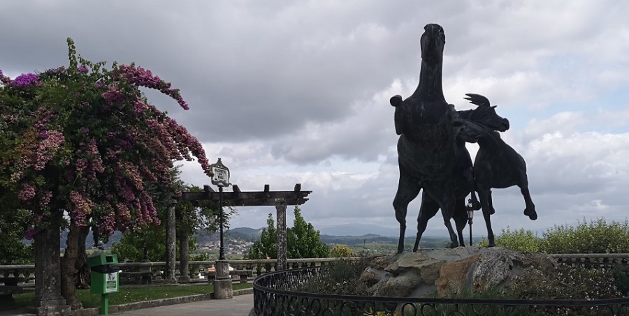 horse statue bougainvillia